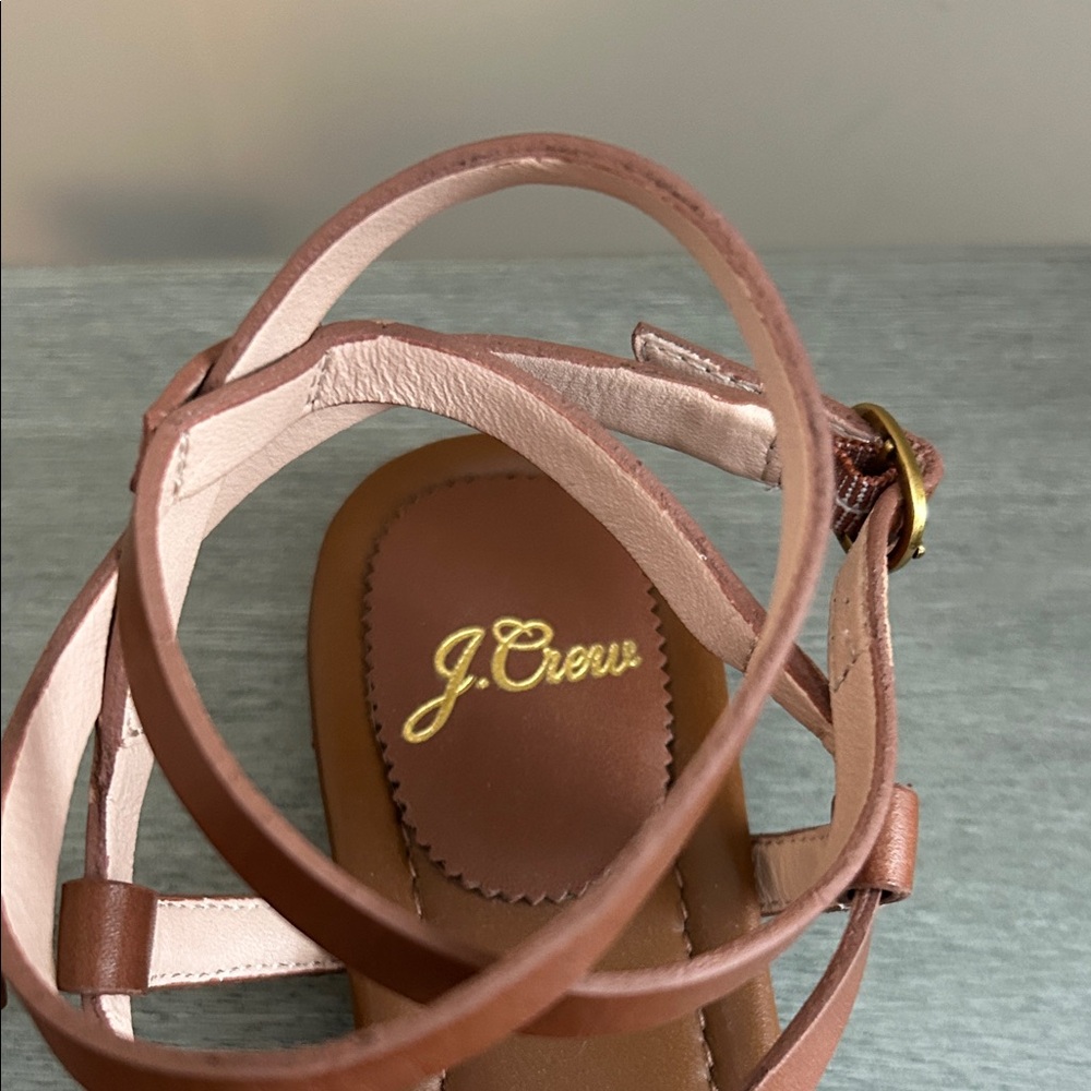 J. Crew Women's Leather Toe Ring Strappy Sandals 6.5 Excellent Condition Brown - Picture 2 of 10